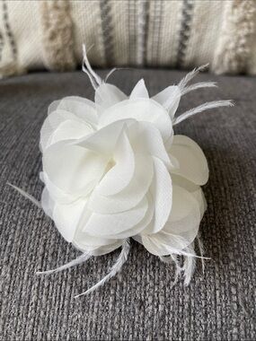 Ivory Chiffon Flower with Feather Accents